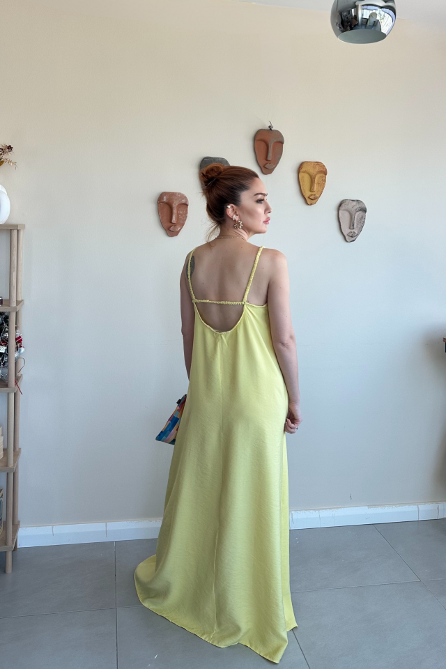 Askılı Uzun Sarı Elbise