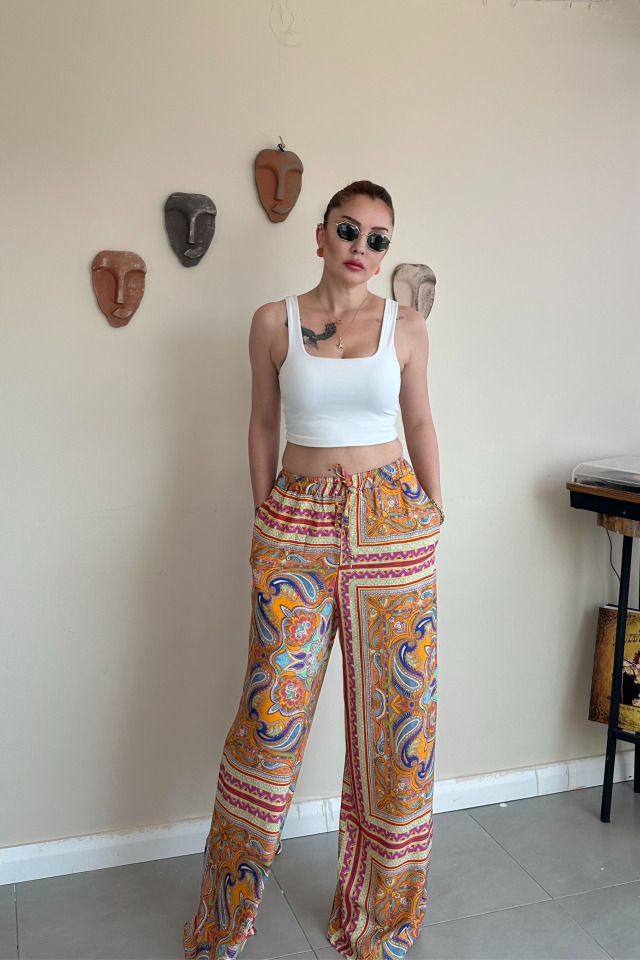 Şal Desenli Bohem Pantolon