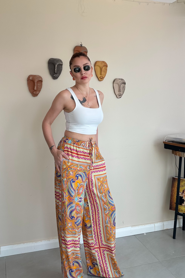 Şal Desenli Bohem Pantolon