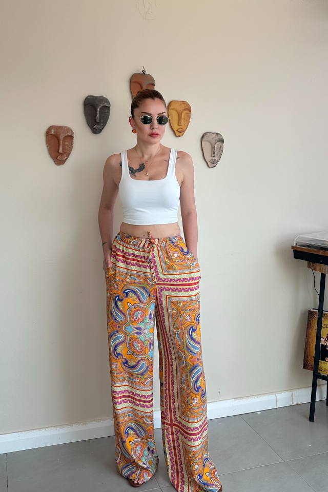 Şal Desenli Bohem Pantolon
