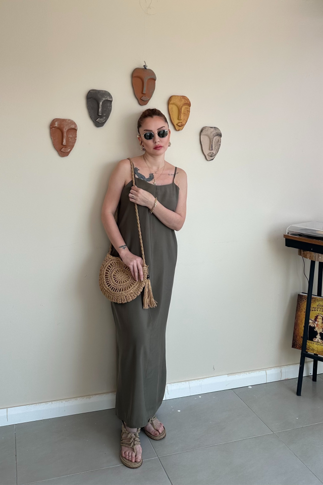 Kahverengi Askılı Elbise