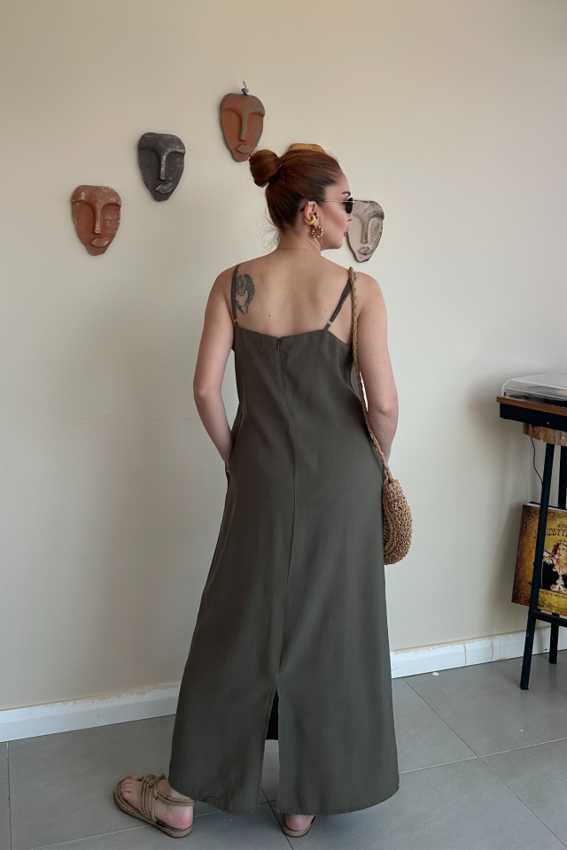 Kahverengi Askılı Elbise