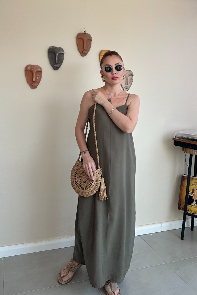 Kahverengi Askılı Elbise