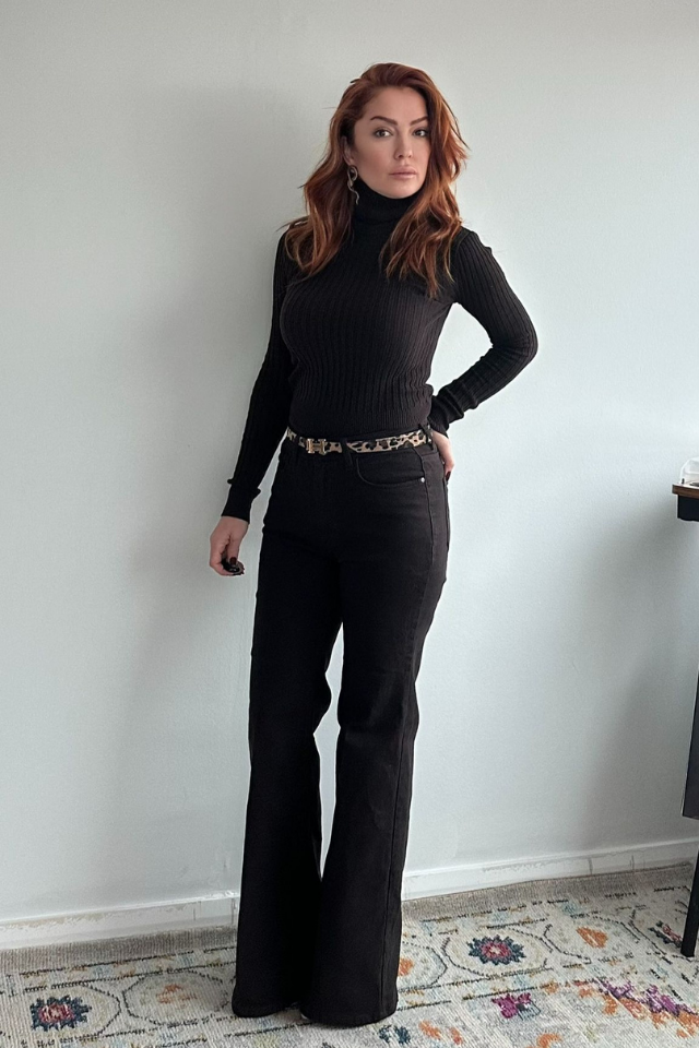 Acı Kahve İspanyol Paça Jean Pantolon