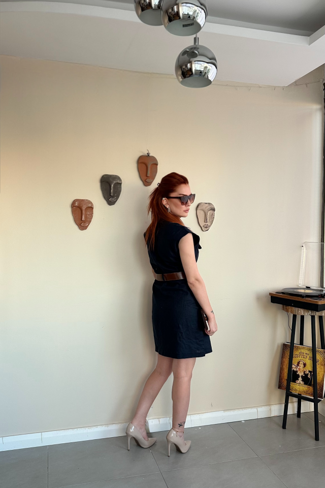 Lacivert Safari Elbise