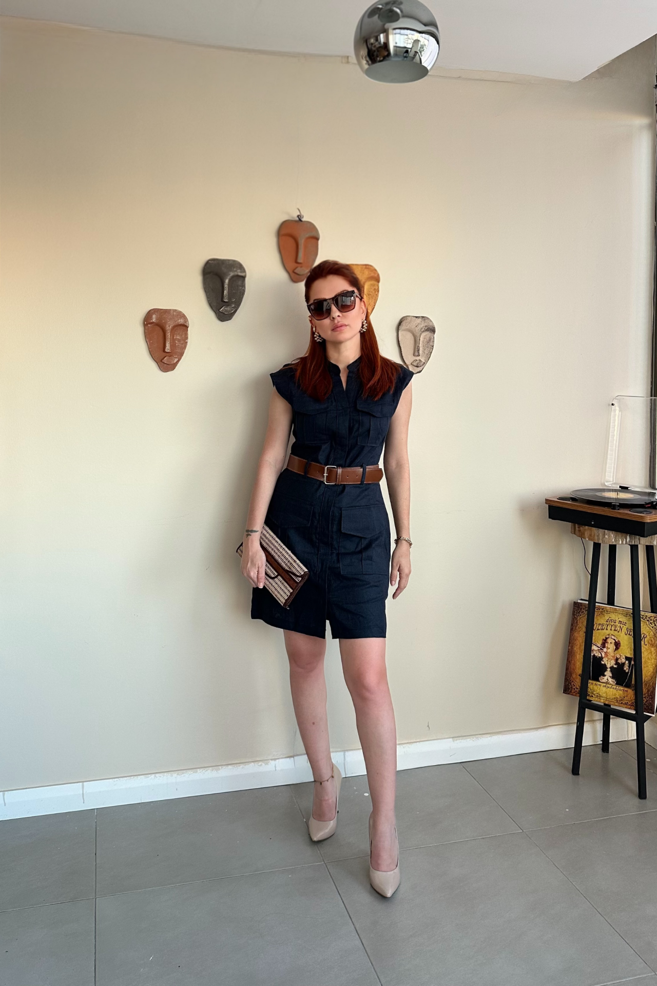 Lacivert Safari Elbise