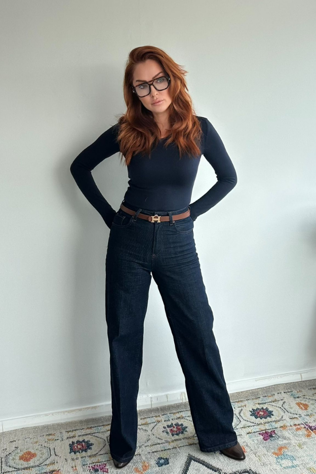 Lacivert Yüksek Bel Palazzo Jean