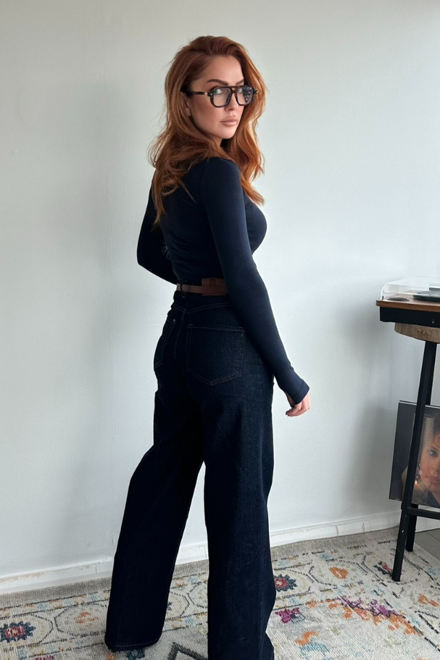 Lacivert Yüksek Bel Palazzo Jean