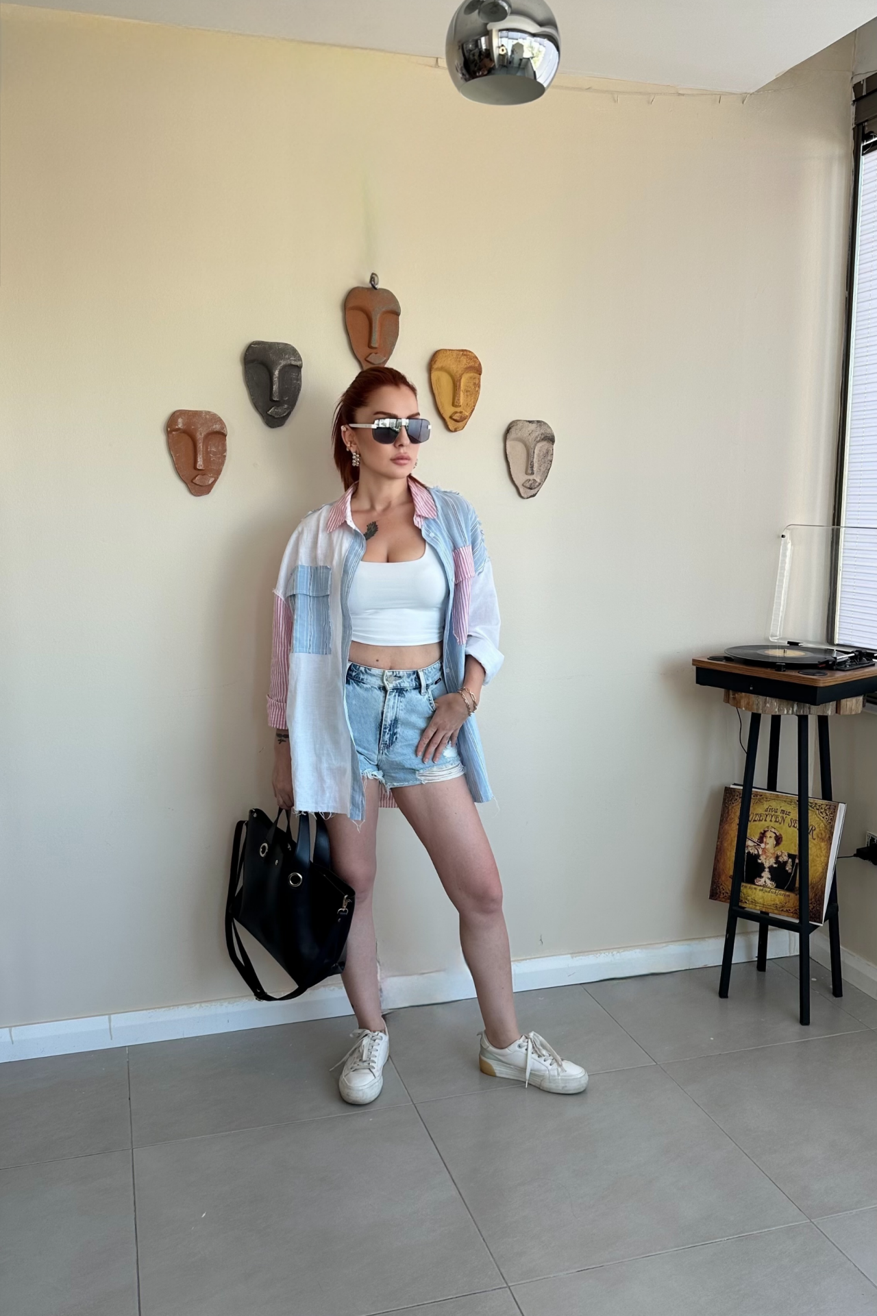 Mavi Pembe Renk Geçişli Çizgili Gömlek