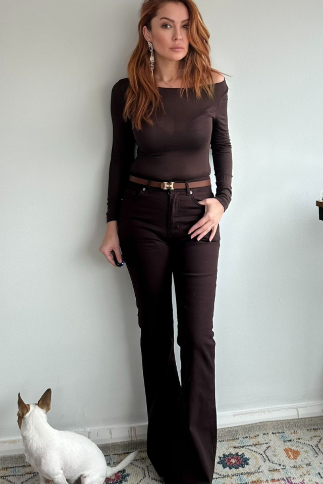 Kahverengi Yüksek Bel İspanyol Paça Jean