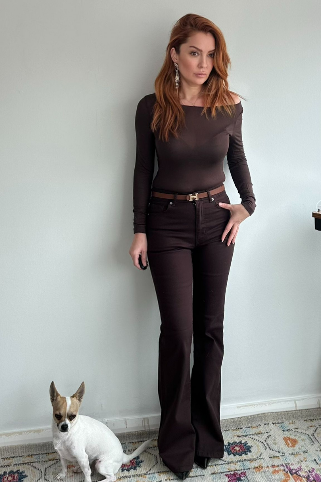 Kahverengi Yüksek Bel İspanyol Paça Jean