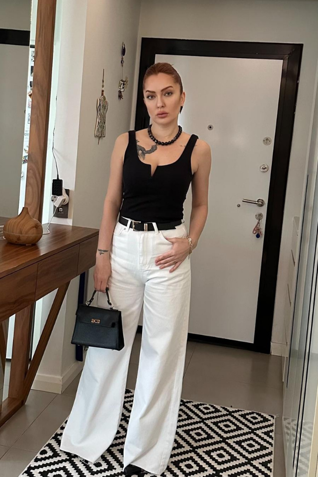 Kemerli Wide Leg Beyaz Jean