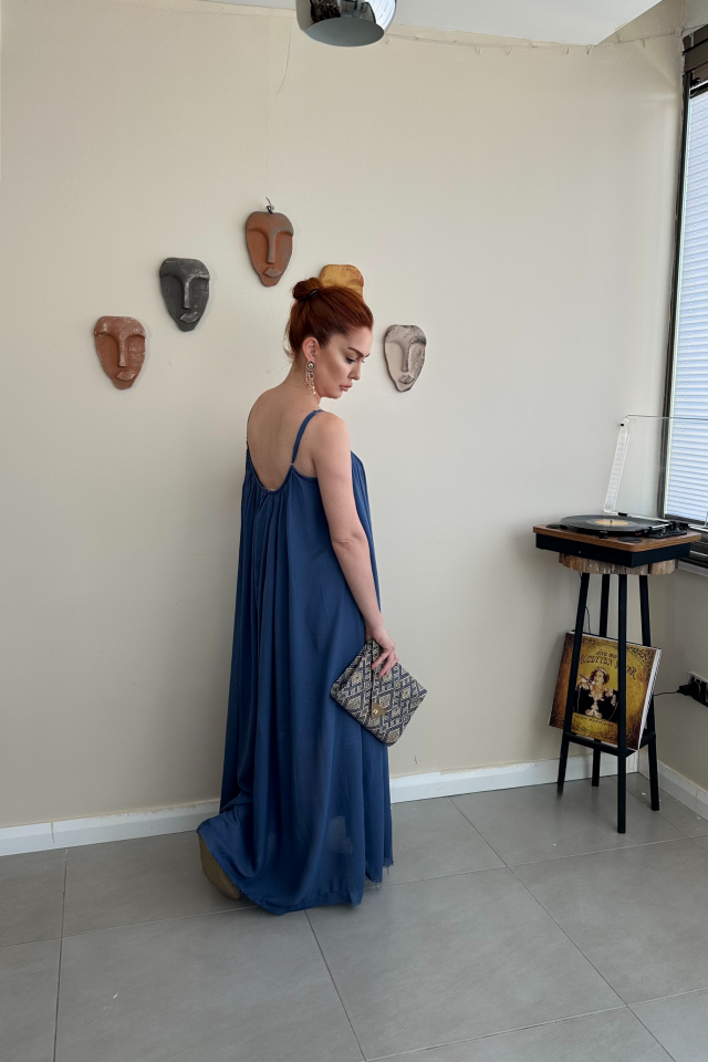 Lacivert Askılı Elbise