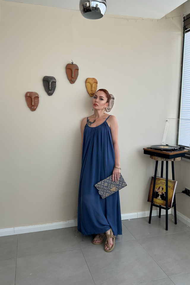 Lacivert Askılı Elbise