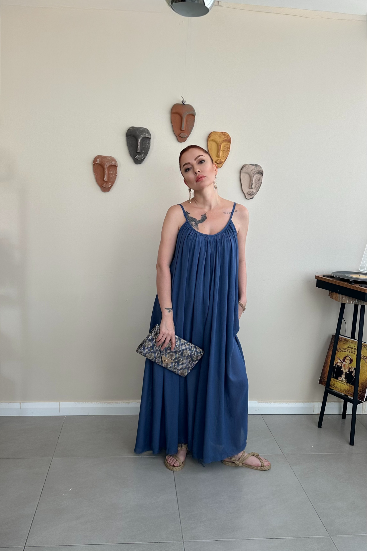 Lacivert Askılı Elbise