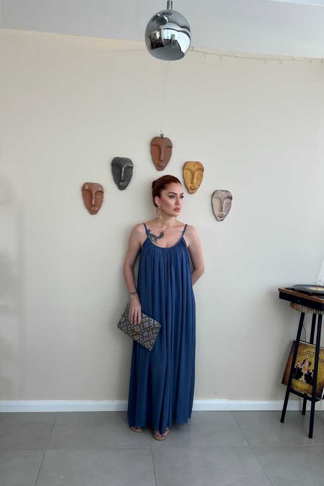 Lacivert Askılı Elbise