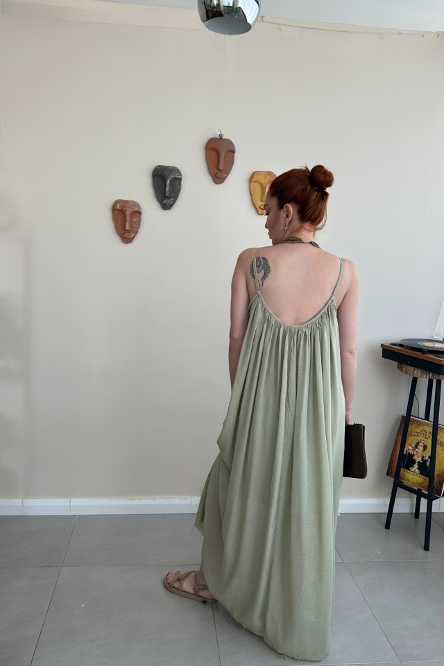 Haki Askılı Elbise