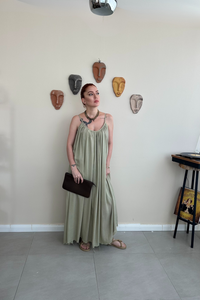 Haki Askılı Elbise