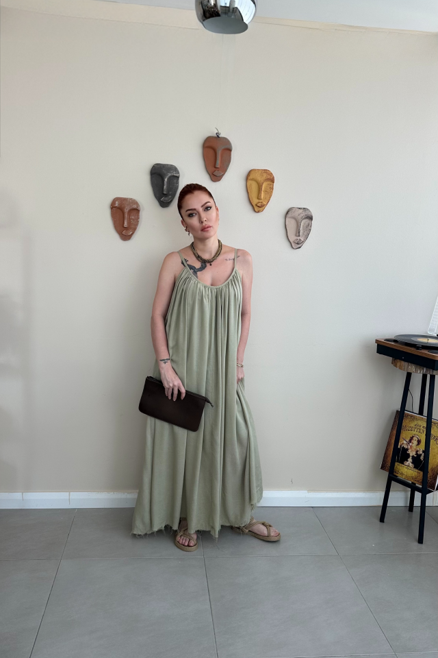 Haki Askılı Elbise