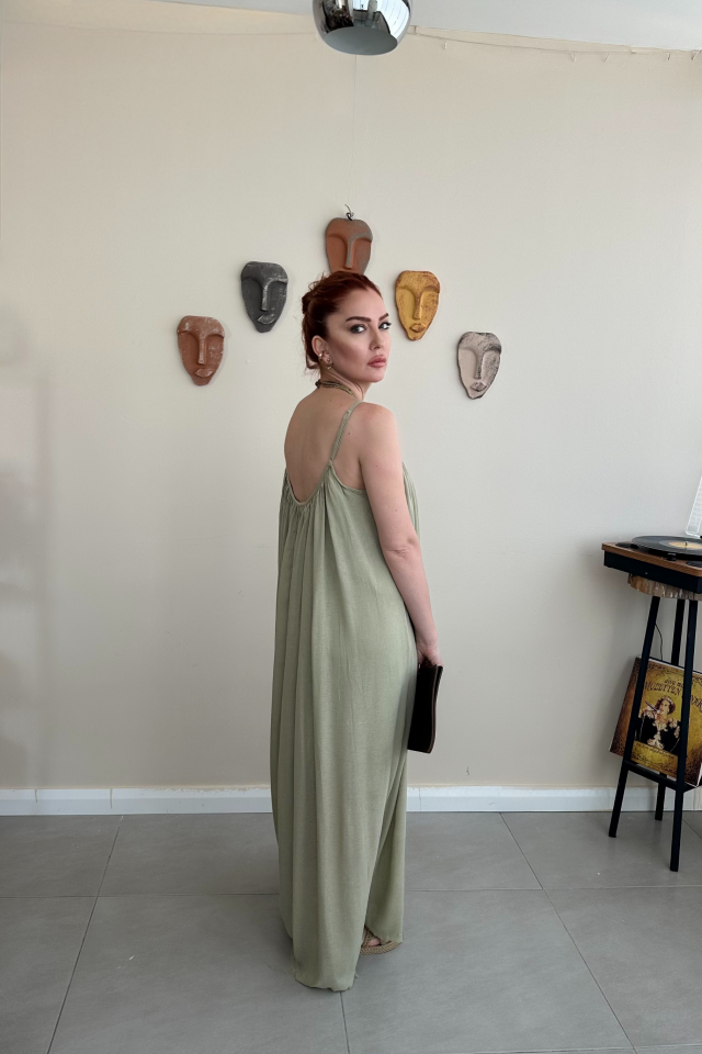 Haki Askılı Elbise