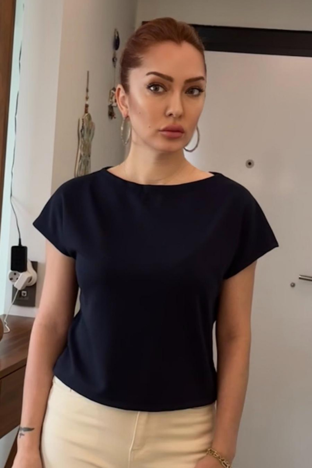 Lacivert Oysho Kumaş Bluz