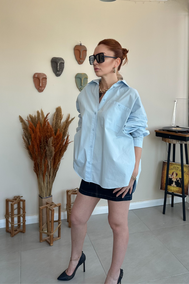 Mavi Büyük Tek Cepli Gömlek