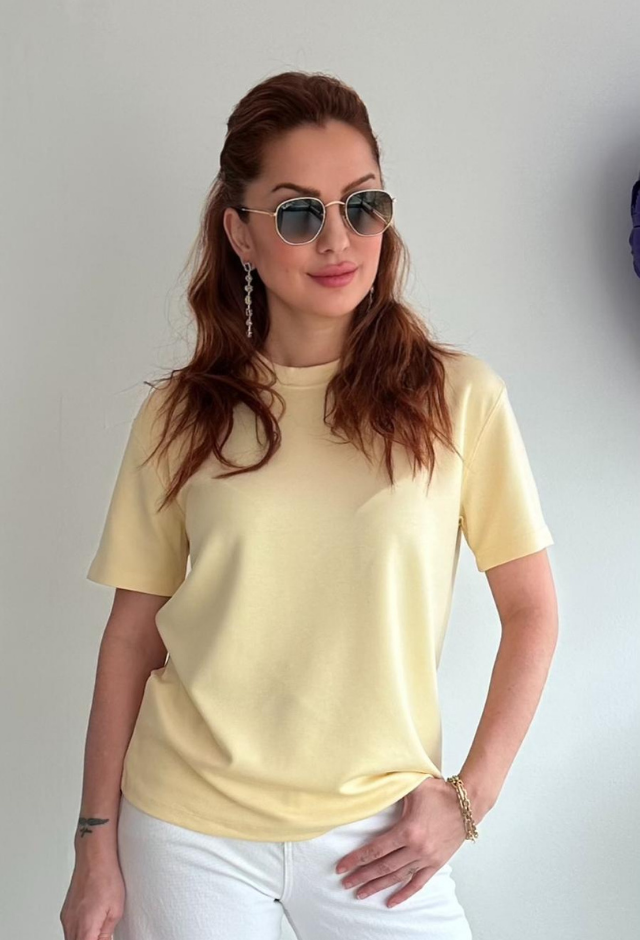 Modal Kumaş Sarı Basic Tişört