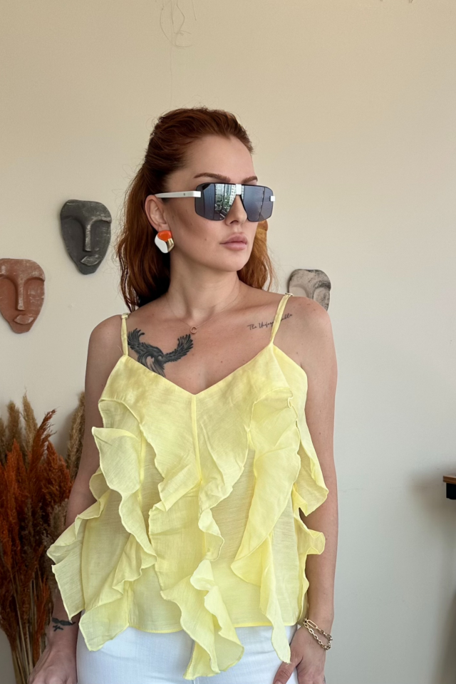 Sarı Fırfırlı Bluz