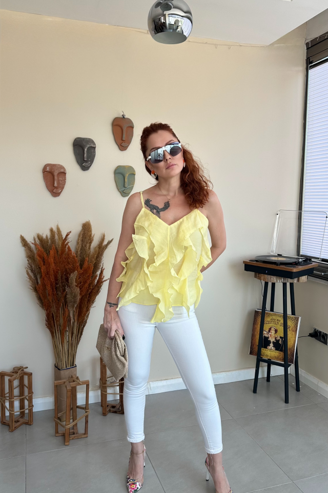 Sarı Fırfırlı Bluz