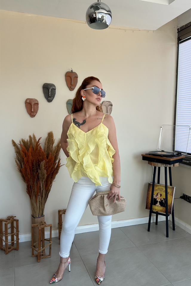 Sarı Fırfırlı Bluz