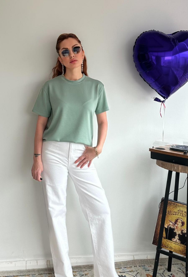 Modal Kumaş Mint Yeşili Basic Tişört