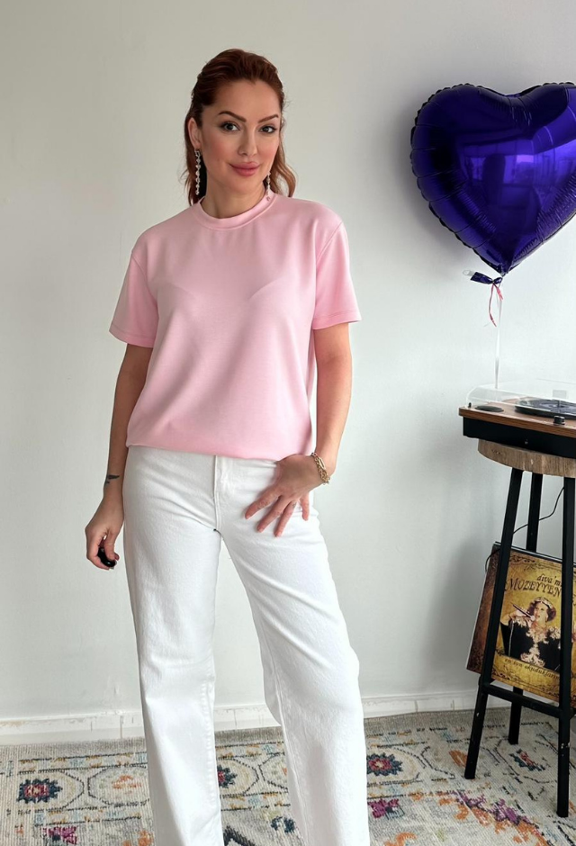Modal Kumaş Pembe Basic Tişört