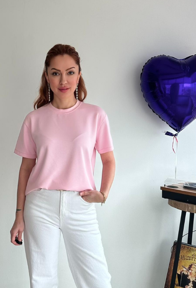 Modal Kumaş Pembe Basic Tişört