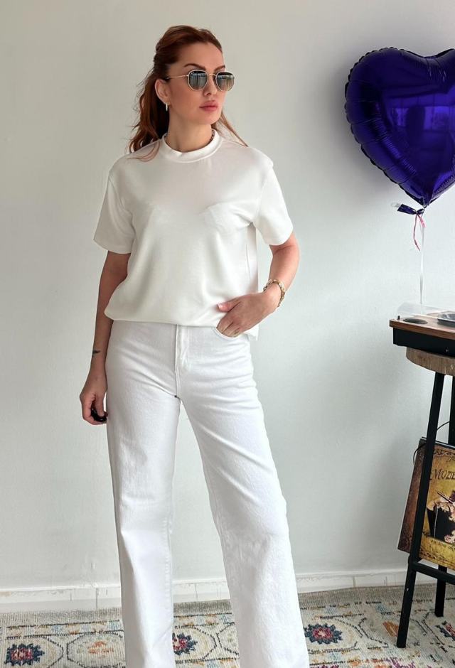 Modal Kumaş Beyaz Basic Tişört