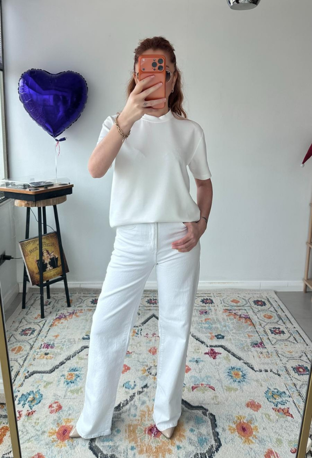 Modal Kumaş Beyaz Basic Tişört