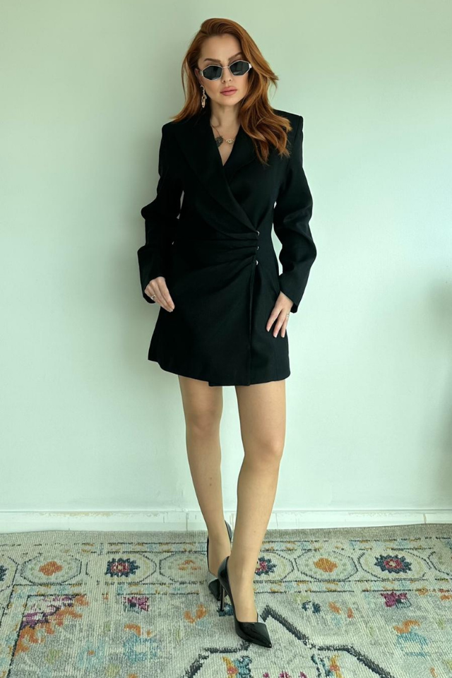 Blazer Model Vatkalı Elbise Siyah