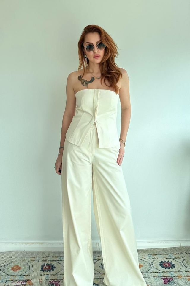 Straplez Büstiyer Pantolon Takım Taş