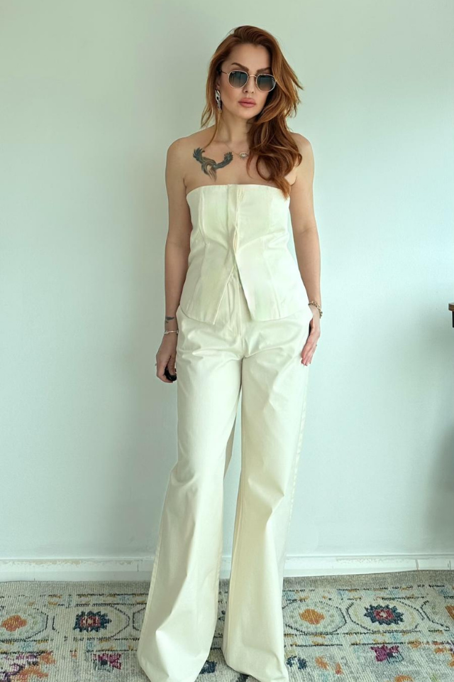 Straplez Büstiyer Pantolon Takım Taş