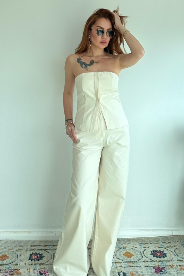 Straplez Büstiyer Pantolon Takım Taş