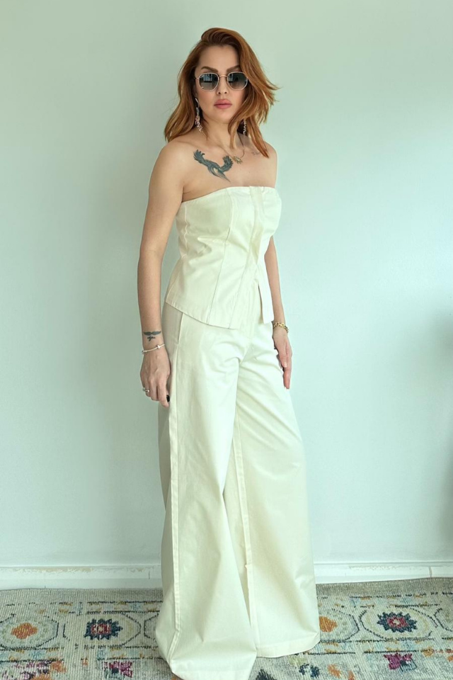 Straplez Büstiyer Pantolon Takım Taş