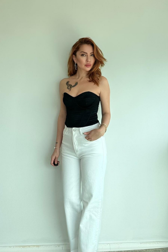 Saten Korse Büstiyer Siyah