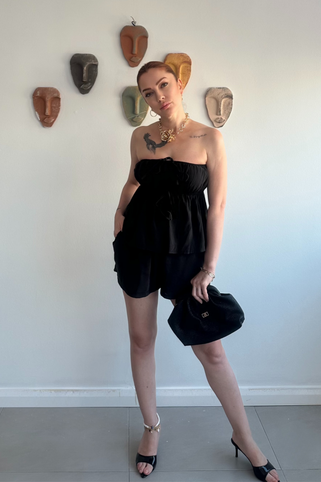 Siyah Straplez Şort Takım