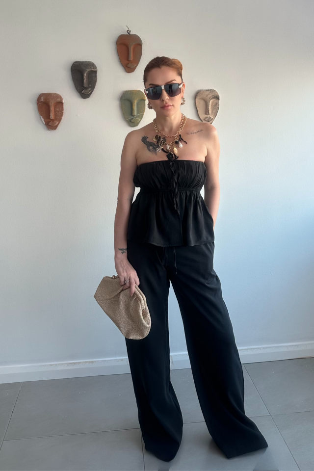 Siyah Straplez Pantolon Takım