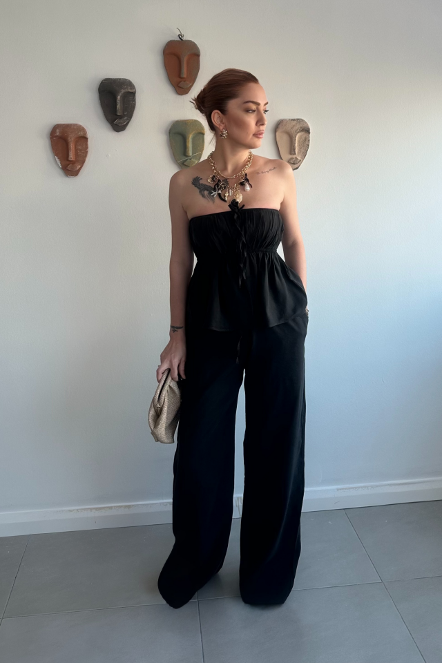 Siyah Straplez Pantolon Takım