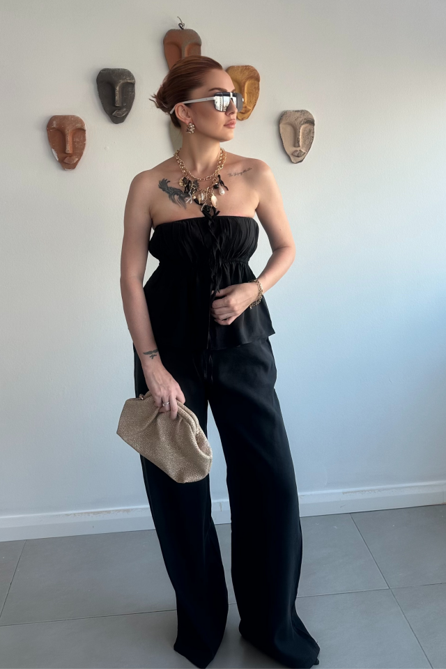 Siyah Straplez Pantolon Takım