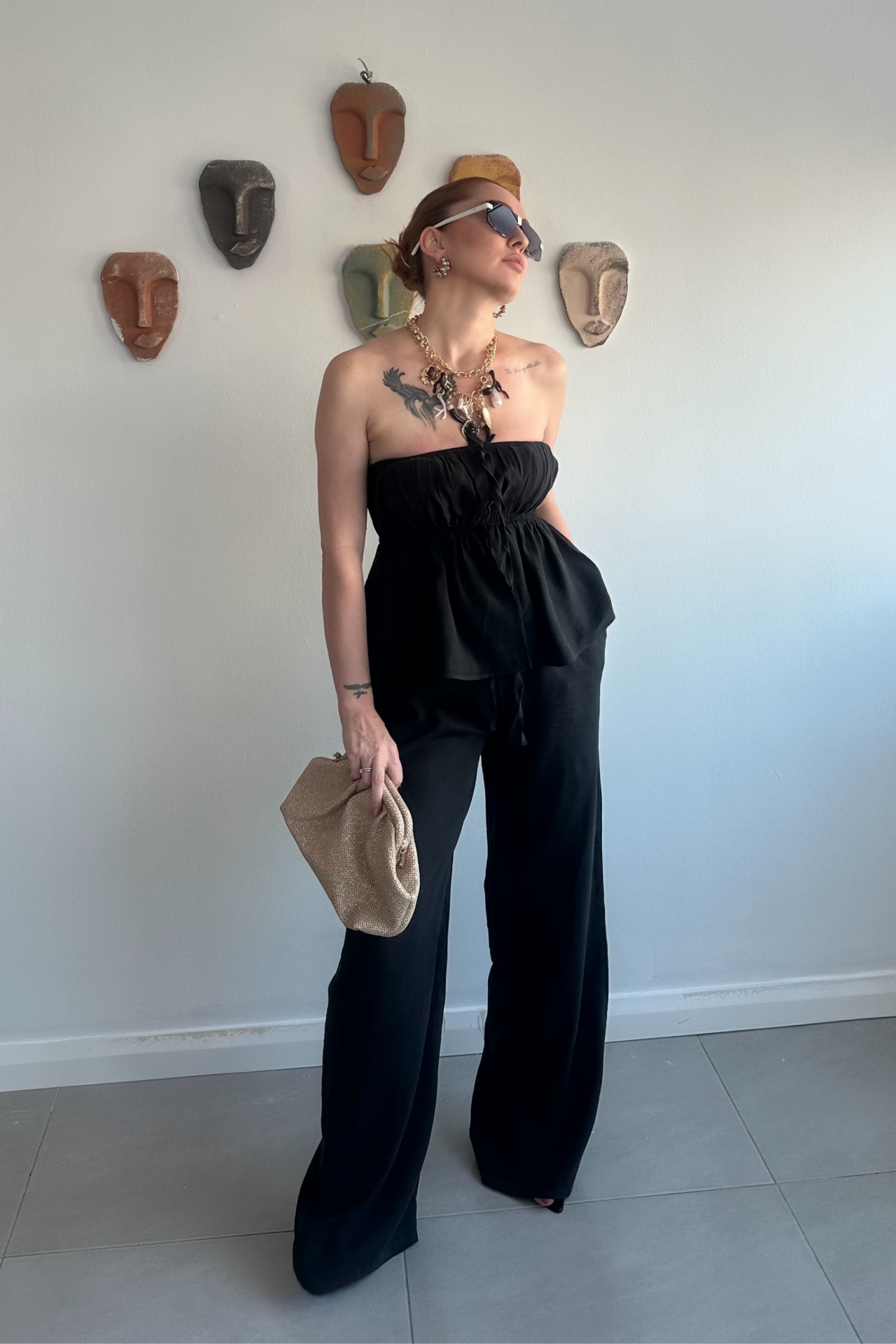 Siyah Straplez Pantolon Takım