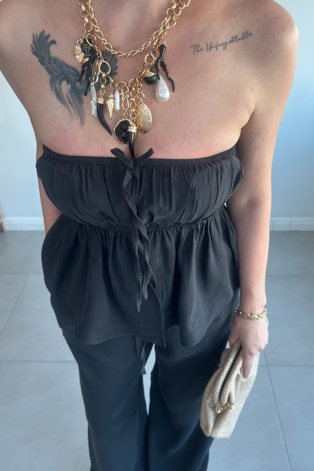 Siyah Straplez Pantolon Takım