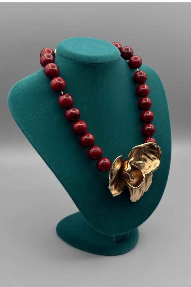Bordo Gül Detaylı Kolye