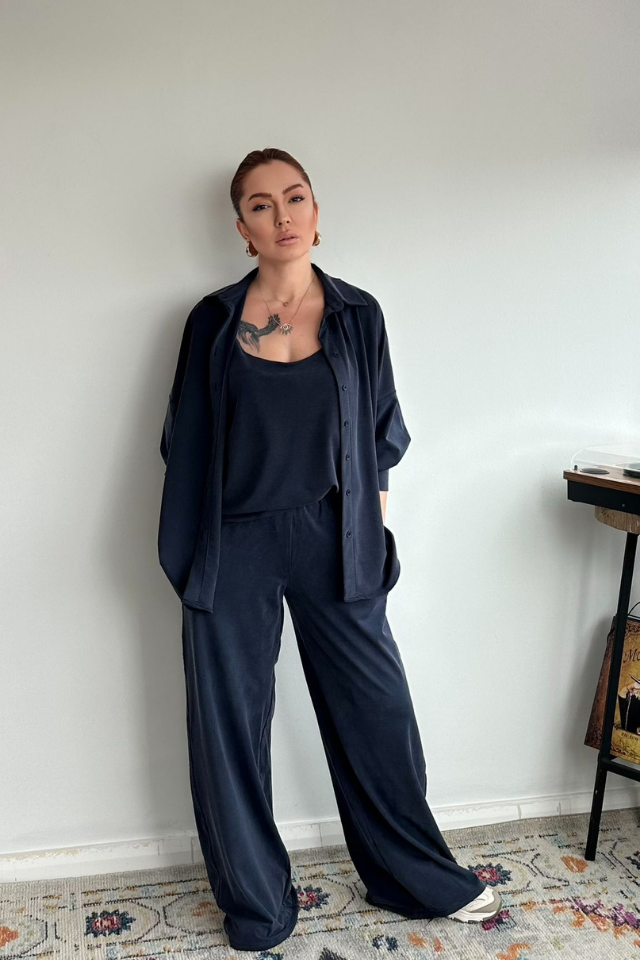 Lacivert Üçlü Pantolon Takım