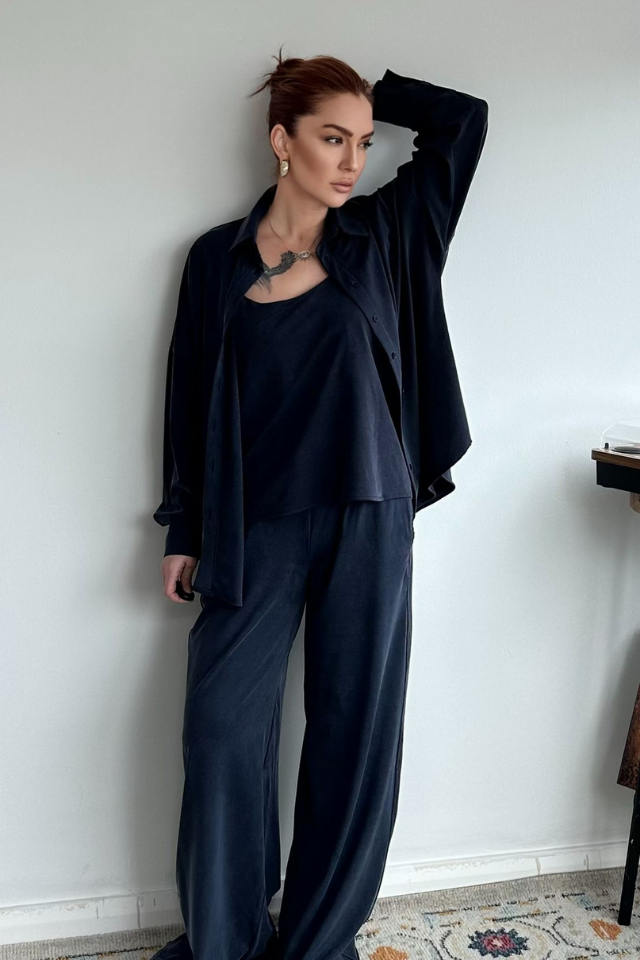 Lacivert Üçlü Pantolon Takım